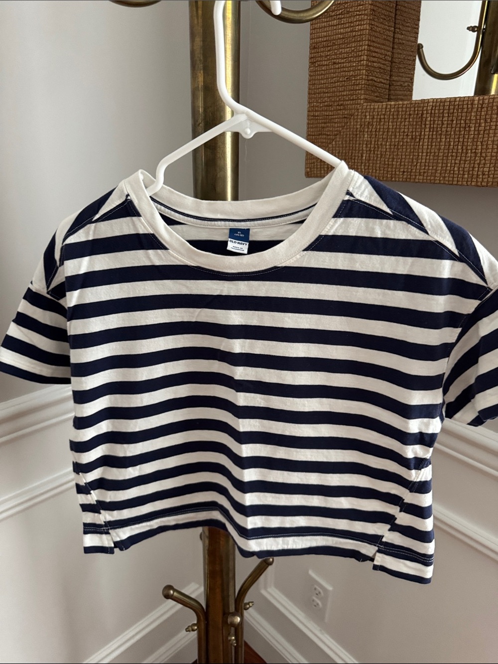 Old Navy Navy and White Striped Short Sleeve Kids Tee